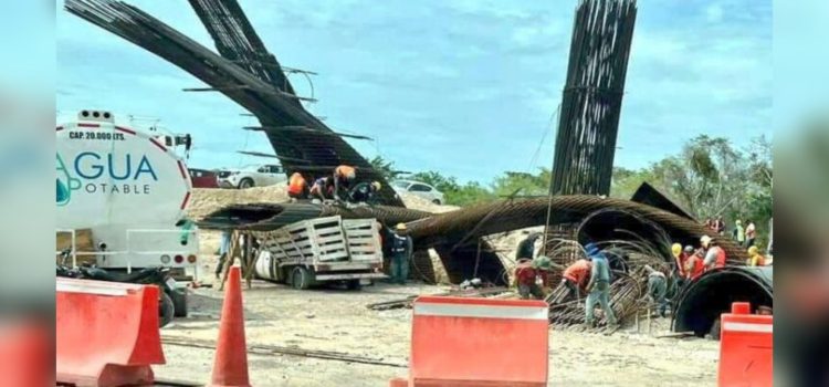 Fuertes vientos derriban castillos de la obra del Tren Maya en Chetumal